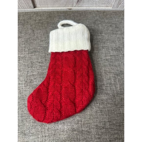 Christmas Stocking With Red Cable Pattern & White Cuff Featuring Monogram C - Picture 2 of 4